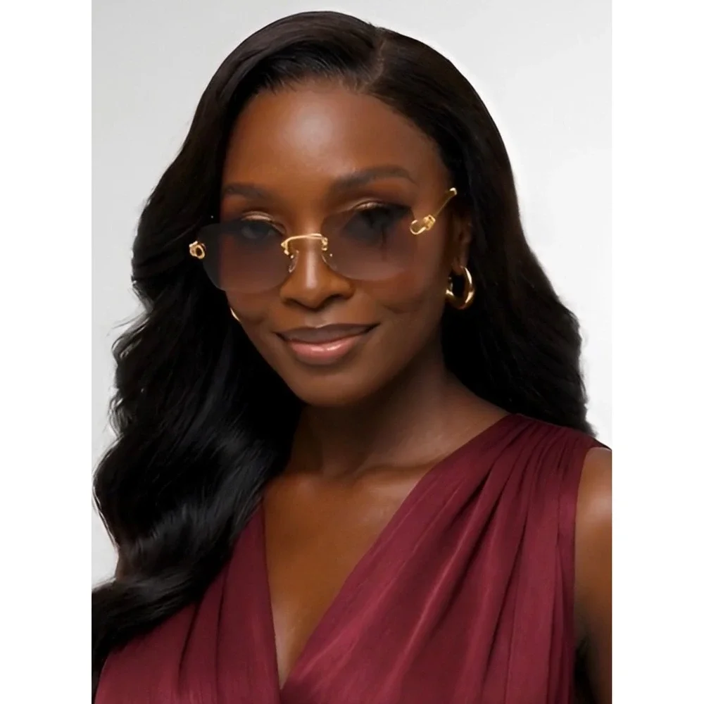Women Sunglasses Fashion Square Gold Frame Brown‎ Lens Street Wear Classic Fancy